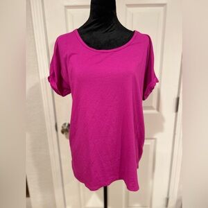 Bright Pink Relaxed-Fit T-Shirt with Rolled Sleeves - Size Large